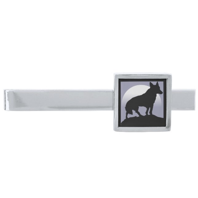 WOLF SILHOUETTE SILVER FINISH TIE CLIP (Front)