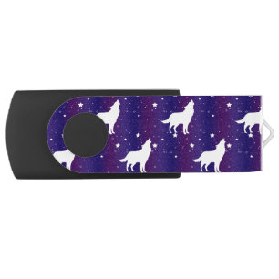 Wolf Silhouette Starry Night Galaxy Lover Universe Flash Drive
