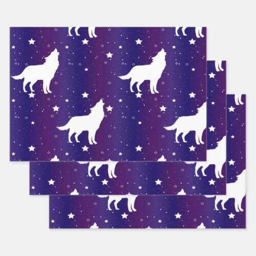 Wolf Silhouette Starry Night Galaxy Lover Universe Wrapping Paper Sheets