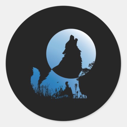 Wolf Silhouette Wolf Nature Lover Classic Round Sticker