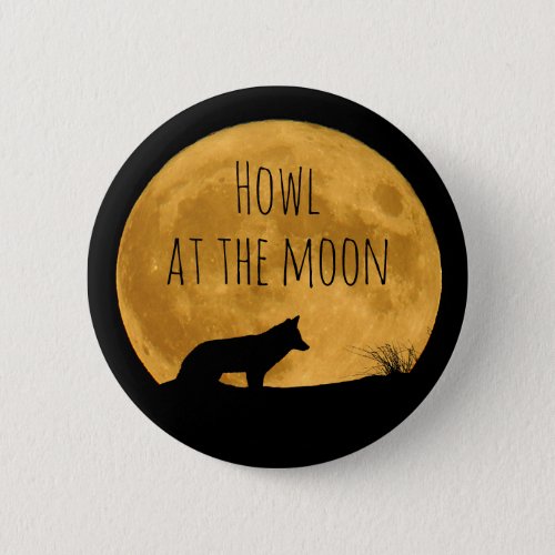 Wolf Silhouetted in Bright Moon Button