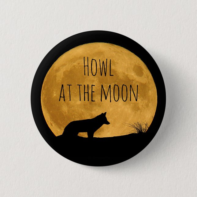 Wolf Silhouetted in Bright Moon Button (Front)
