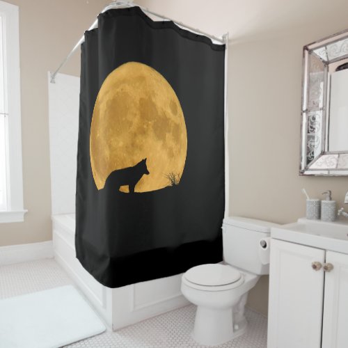 Wolf Silhouetted in Bright Moon Shower Curtain
