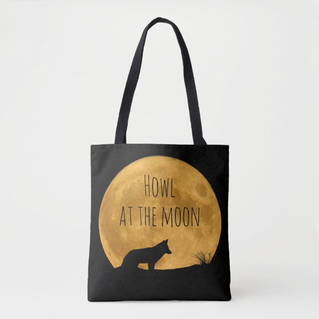 Wolf Silhouetted in Bright Moon  Tote Bag (Front)
