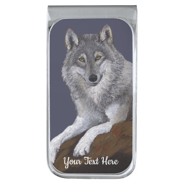 Wolf Silver Finish Money Clip (Front Vertical)