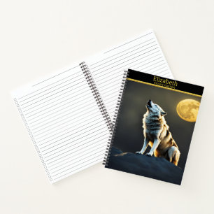 Wolf sings beneath the glowing moon notebook
