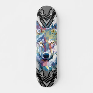 Wolf Skateboard Deck   Colorful Wolf Head