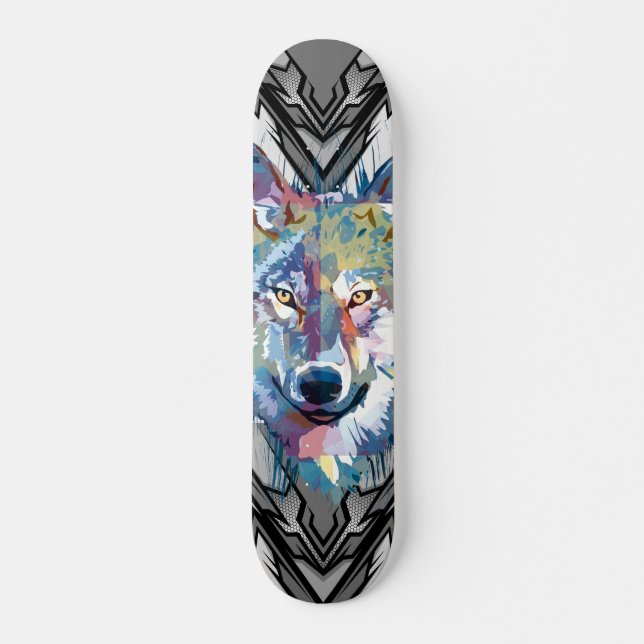 Wolf Skateboard Deck | Colorful Wolf Head (Front)