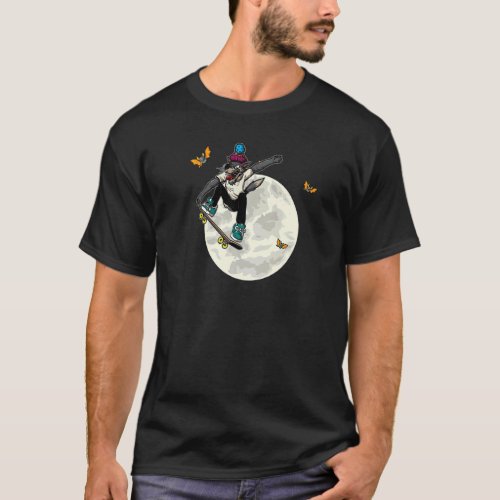 Wolf Skateboarding Moon Bats Halloween T_Shirt