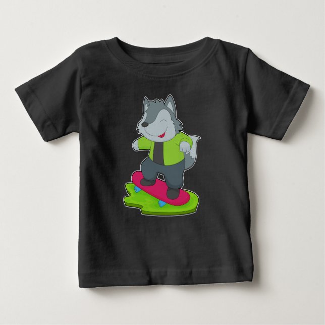 Wolf Skater Skateboard Baby T-Shirt (Front)