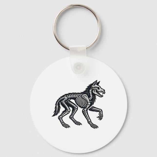 Wolf Skeleton Halloween  Keychain (Front)