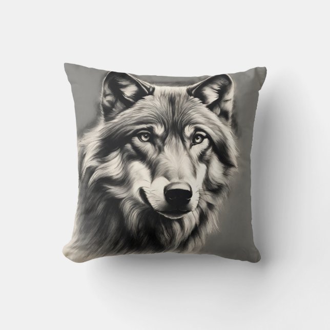 Wolf Sketch Throw Pillow (Front)
