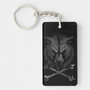 Wolf Skull and Crossbones Keychain