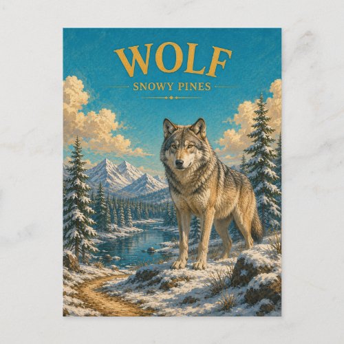 Wolf Snowy Pines Watercolor GeoSaga Postcard