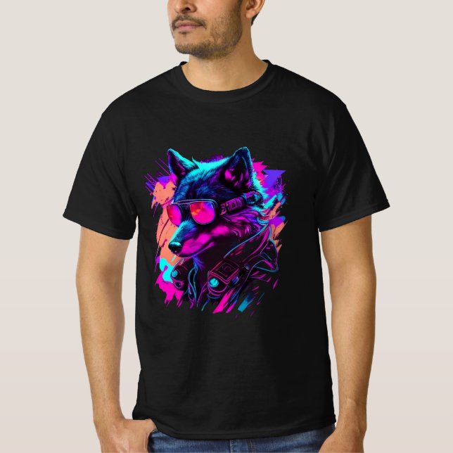 wolf soldier Bold 80's Retro Synthwave Graphic Tee (Front)