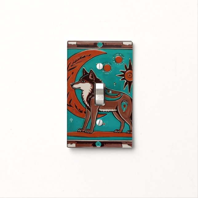 Wolf Southwestern Native American Southwest Light Switch Cover (In Situ)