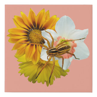 Wolf Spider on Flowers Faux Canvas Print