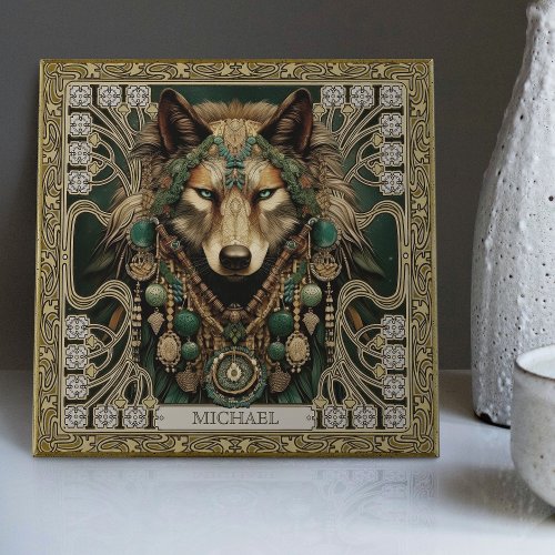 Wolf Spirit Animal Carpetpunk Altarpiece Happycore Ceramic Tile