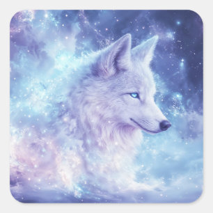 Wolf Spirit in Celestial Purple Galaxy Nebula Square Sticker