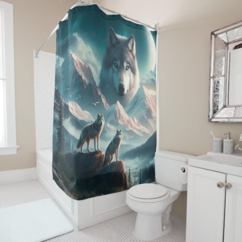 Wolf Spirit in the Night Sky  Pack of Wolves  Shower Curtain
