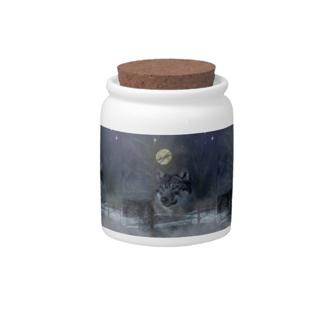 Wolf Spirit Moon Night Candy Jar (Front)