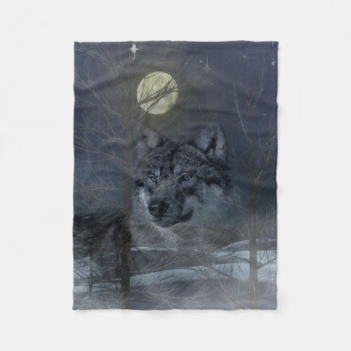 Wolf Spirit Moon Night Fleece Blanket