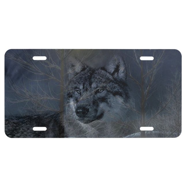 Wolf Spirit Moon Night License Plate (Front)