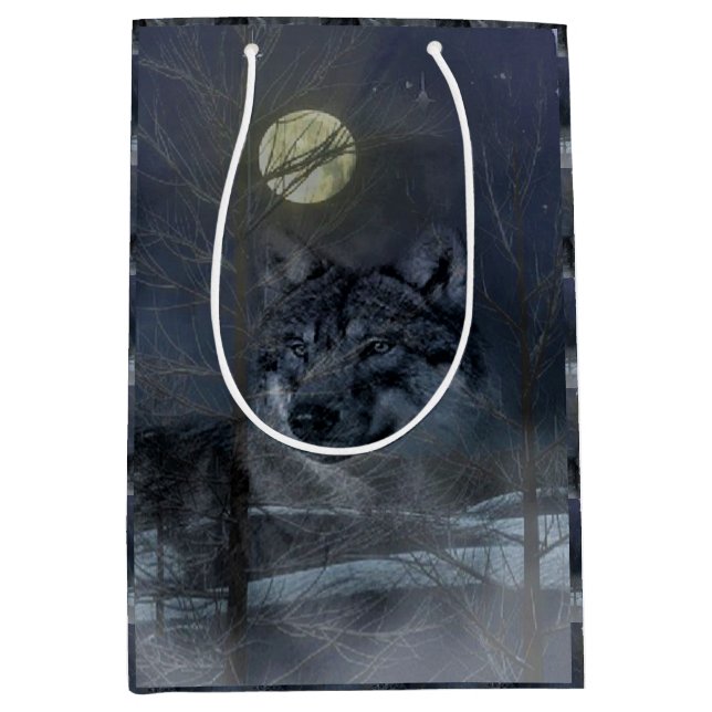 Wolf Spirit Moon Night Medium Gift Bag (Front)