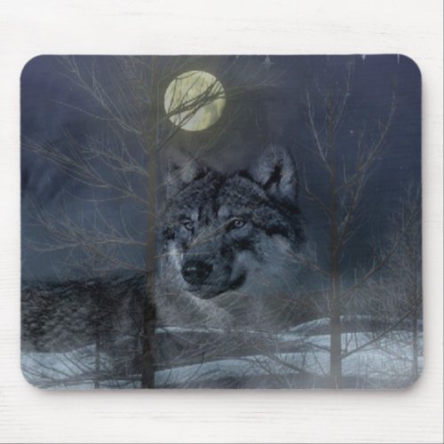 Wolf Spirit Moon Night Mouse Pad