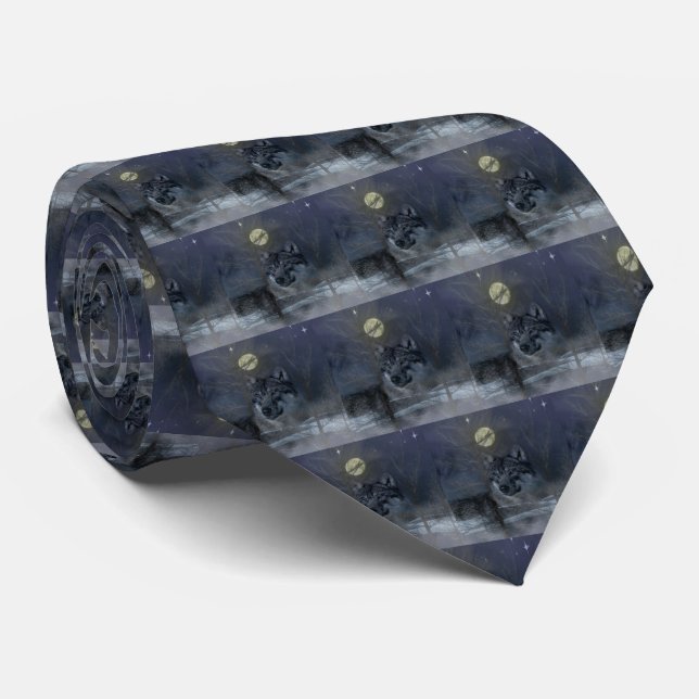 Wolf Spirit Moon Night Neck Tie (Rolled)