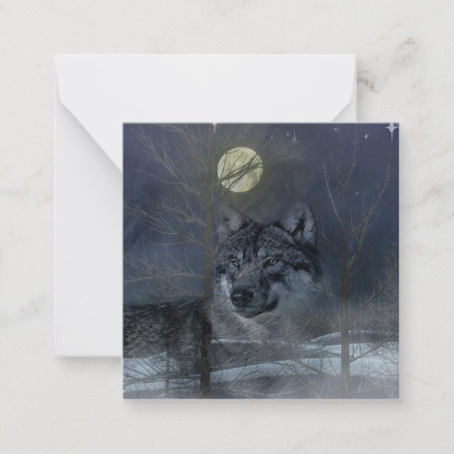 Wolf Spirit Moon Night Note Card (Front)