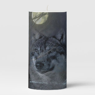 Wolf Spirit Moon Night Pillar Candle