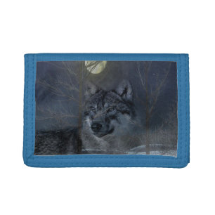 Wolf Spirit Moon Night Tri-fold Wallet