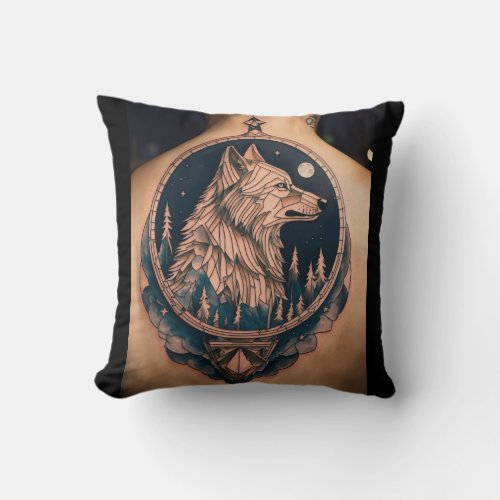 Wolf Spirit Native Geometric Howl Throw Pillow
