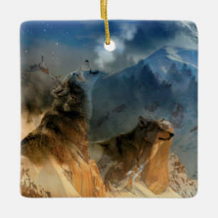 Wolf Spirits in Mountain Mist Ceramic Ornament