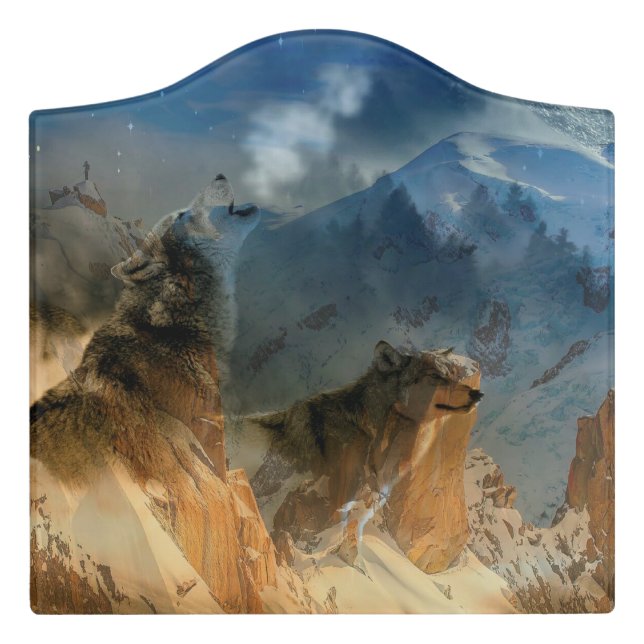 Wolf Spirits in Mountain Mist Door Sign (Large Crest Front)