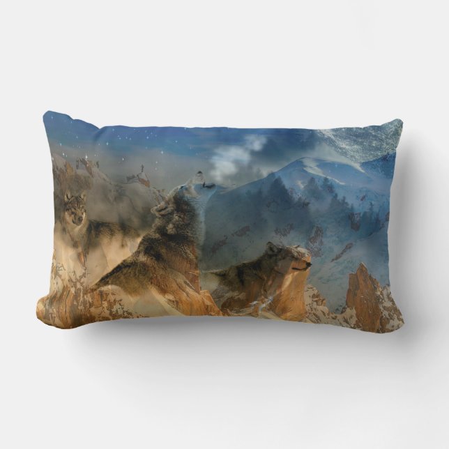 Wolf Spirits in Mountain Mist Lumbar Pillow (Front)
