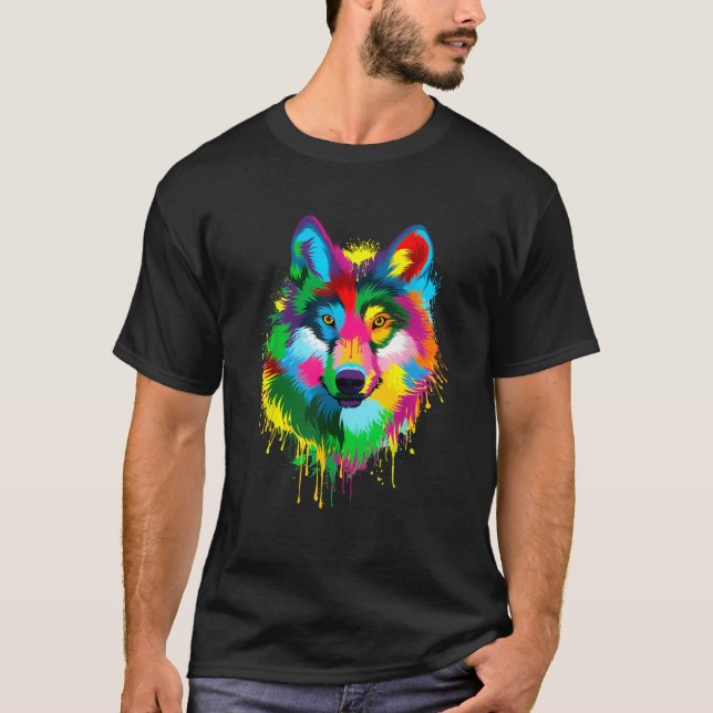 Wolf Splash Artwork Hunter Wildlife Animal Lover T-Shirt (Front)