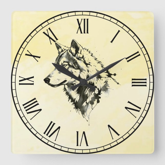 Wolf Square Wall Clock (Front)