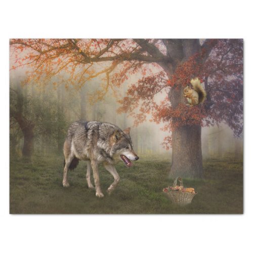 Wolf Squirrel Fantasy Autumn Forest Landscape Tissue Paper