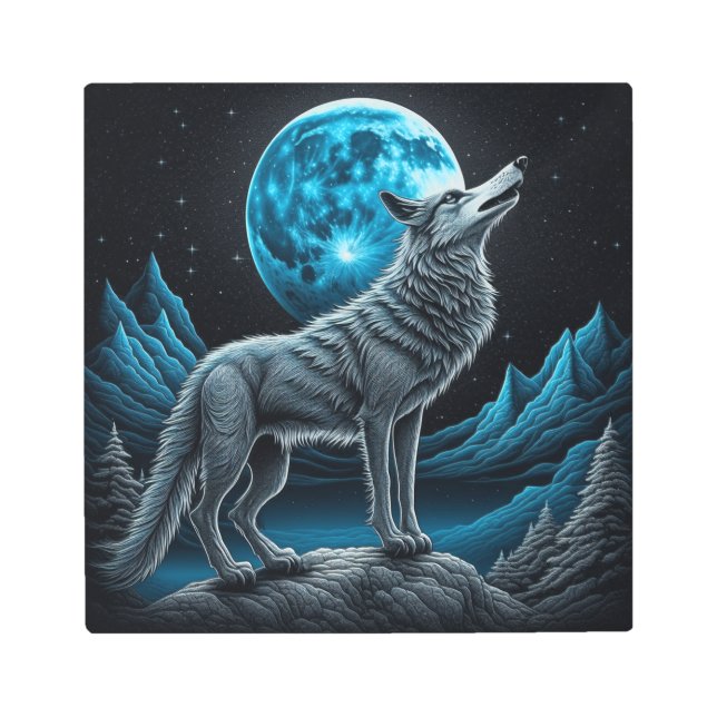 Wolf Standing in Front of the Full Moon | AI art (Front)