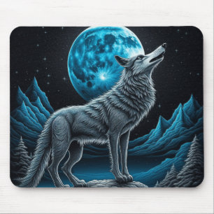 Wolf Standing in Front of the Full Moon   AI art Mouse Pad