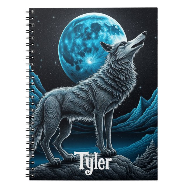 Wolf Standing in Front of the Full Moon | AI art Notebook (Front)