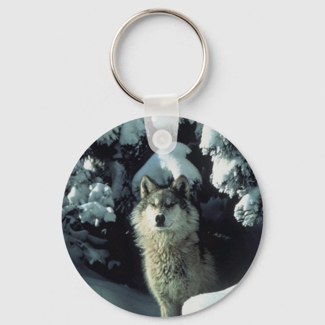 Wolf Standing in Snow Keychain (Front)
