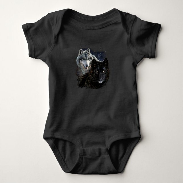 Wolf Star Wolves Wild Moon Stars Loyal Gray Wolf D Baby Bodysuit (Front)