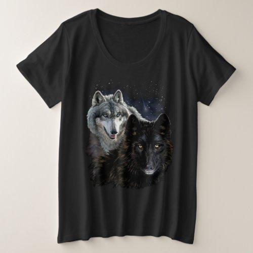 Wolf Star Wolves Wild Moon Stars Loyal Gray Wolf D Plus Size T_Shirt
