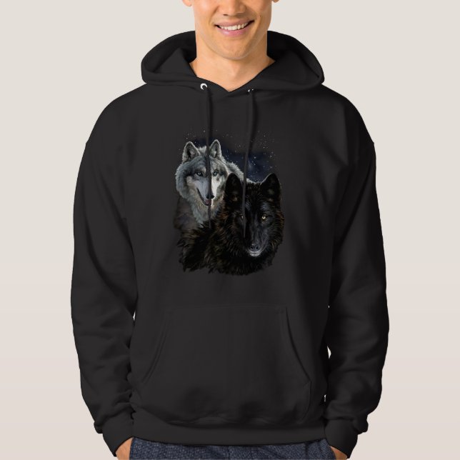 Wolf Star Wolves Wild Moon Stars Loyal Gray Wolf Hoodie (Front)
