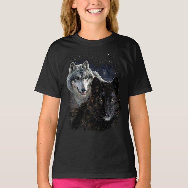 Wolf Star Wolves Wild Moon Stars Loyal Gray Wolf T-Shirt (Front)