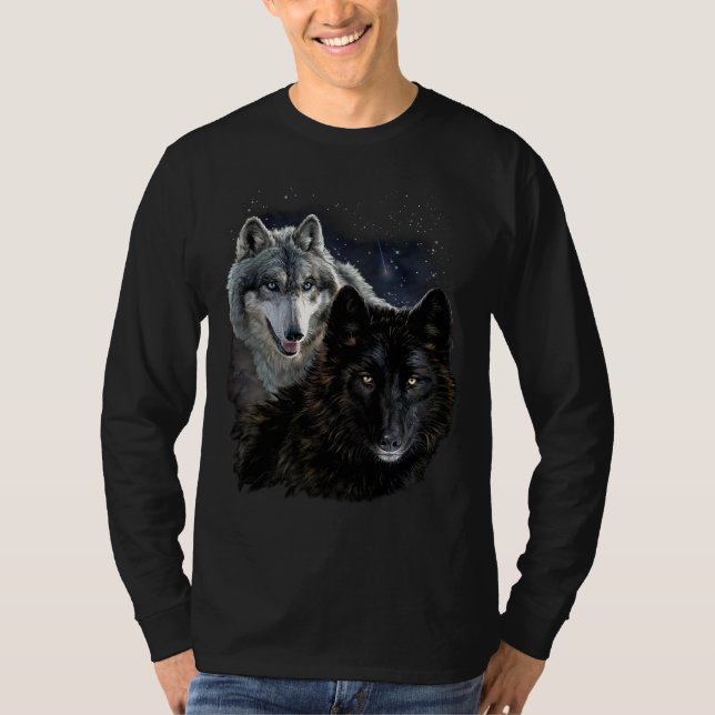 Wolf Star Wolves Wild Moon Stars Loyal Gray Wolf T-Shirt (Front)