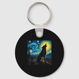 Wolf Starry Night Howling Moon Funny For Men Women Keychain